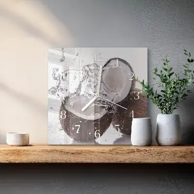 Vierkante glazen wandklok Kokosnoten