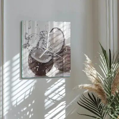 Vierkante glazen wandklok Kokosnoten