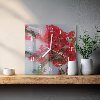 Vierkante glazen wandklok Bloemen