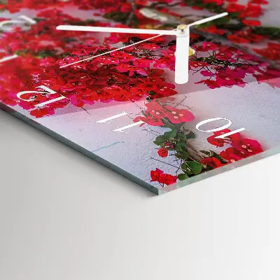 Vierkante glazen wandklok Bloemen