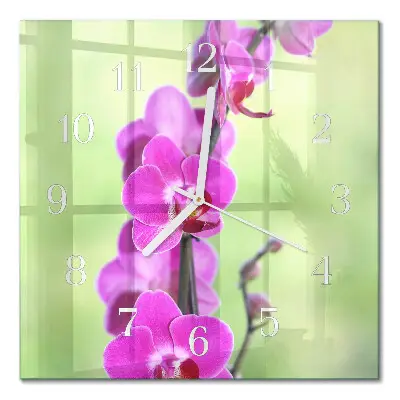 Vierkante glas klok Orchidee