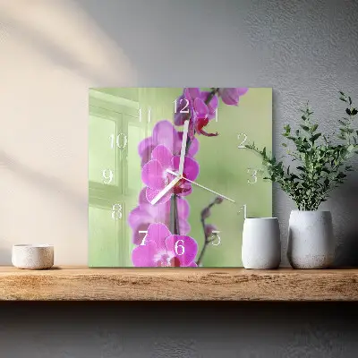 Vierkante glas klok Orchidee