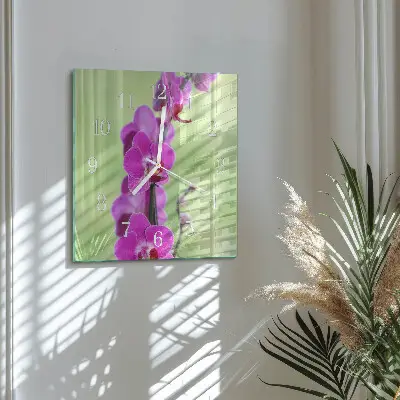 Vierkante glas klok Orchidee