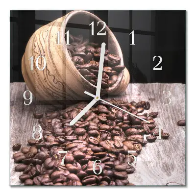 Vierkante glazen wandklok Koffiebonen
