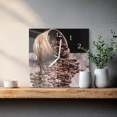 Vierkante glazen wandklok Koffiebonen