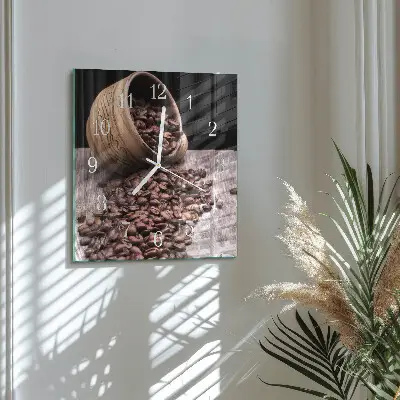 Vierkante glazen wandklok Koffiebonen