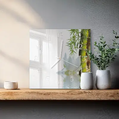 Vierkante glazen wandklok Bamboe