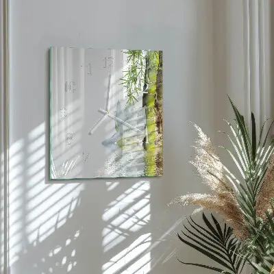 Vierkante glazen wandklok Bamboe