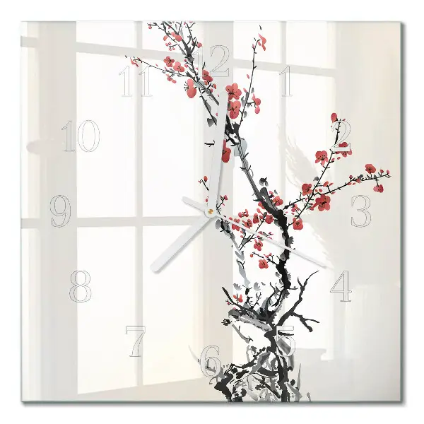 Moderne wandklok glas vierkant Bloemen