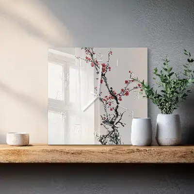 Moderne wandklok glas vierkant Bloemen