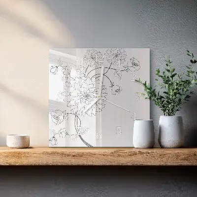 Vierkante glas klok Bloemen