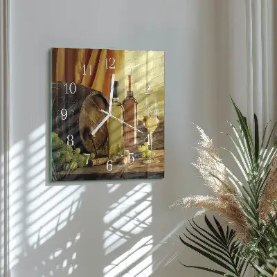 Vierkante glazen wandklok Een wijnvat