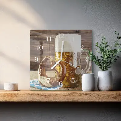 Decoratieve glazen klok vierkant Pretzel met bier