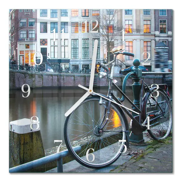 Vierkante glazen klok Fiets