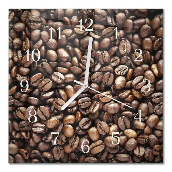 Vierkante glazen wandklok Koffiebonen