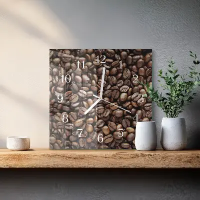 Vierkante glazen wandklok Koffiebonen