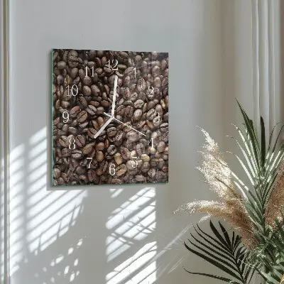 Vierkante glazen wandklok Koffiebonen