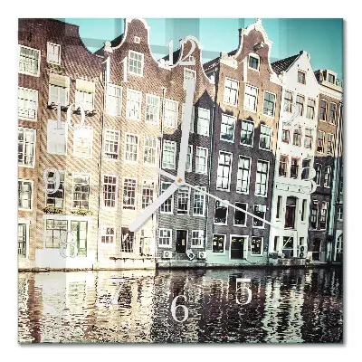 Vierkante glazen wandklok Huizen