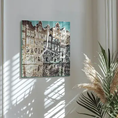 Vierkante glazen wandklok Huizen