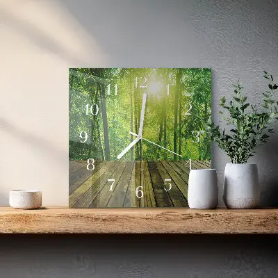 Vierkante glazen wandklok Bamboe