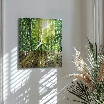 Vierkante glazen wandklok Bamboe