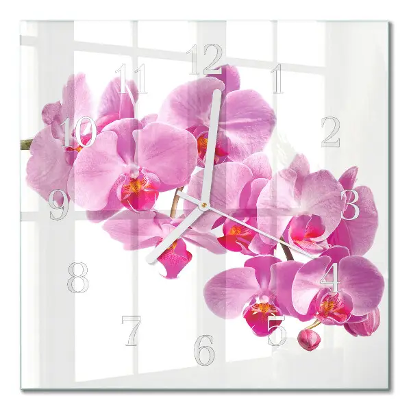 Vierkante glazen klok Orchidee