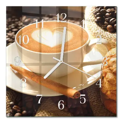 Moderne wandklok glas vierkant Koffiehart
