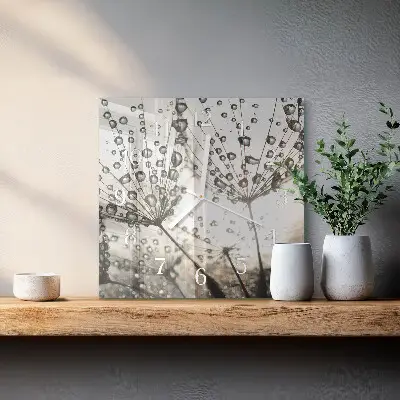 Vierkante glazen wandklok Dauwdruppels