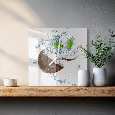 Decoratieve glazen klok vierkant Kokosnoot