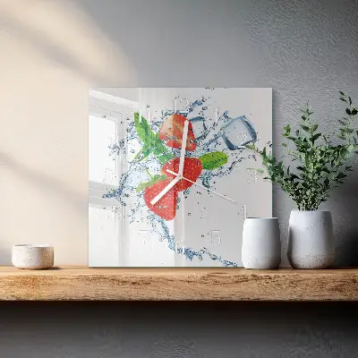 Vierkante glazen klok Aardbeien