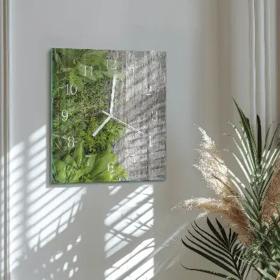 Vierkante glazen wandklok Kruiden