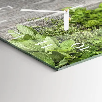Vierkante glazen wandklok Kruiden