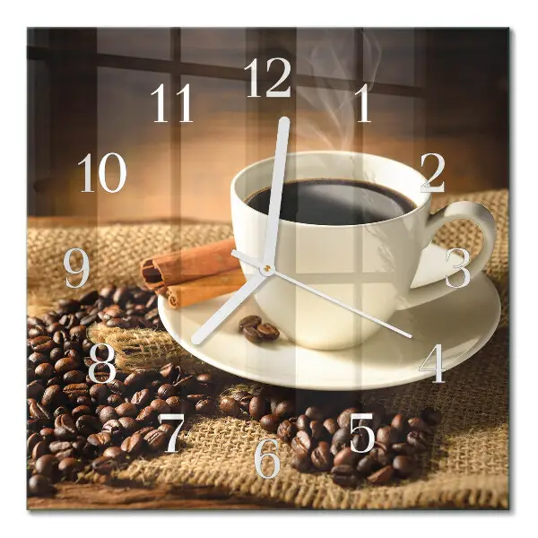 Vierkante glazen wandklok Koffie