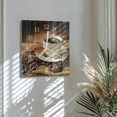 Vierkante glazen wandklok Koffie