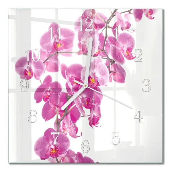 Moderne wandklok glas vierkant Orchidee