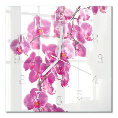 Moderne wandklok glas vierkant Orchidee