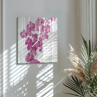 Moderne wandklok glas vierkant Orchidee