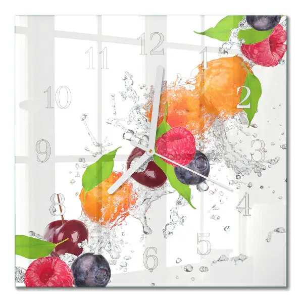 Vierkante glazen wandklok Fruit