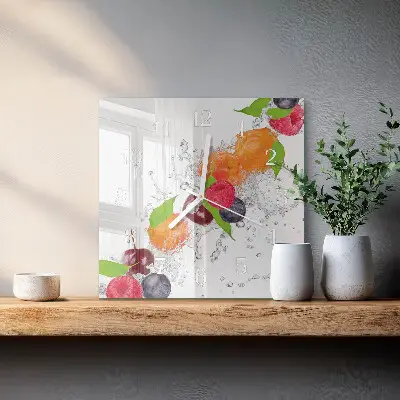 Vierkante glazen wandklok Fruit