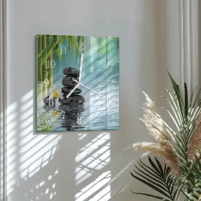Vierkante glazen wandklok Stenen
