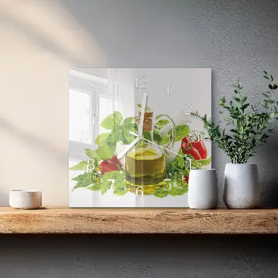 Moderne wandklok glas vierkant Basilicumolie