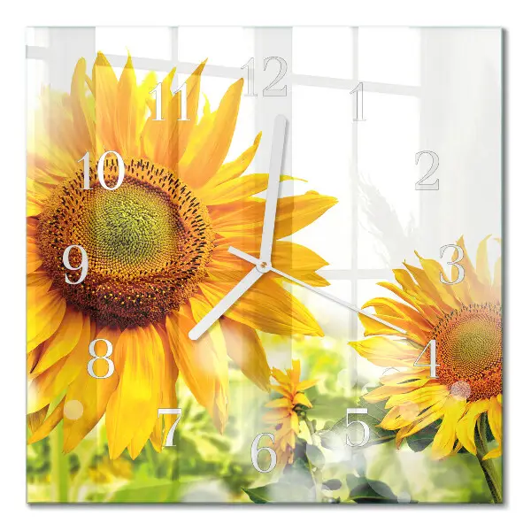 Vierkante glas klok Zonnebloem