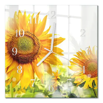 Vierkante glas klok Zonnebloem