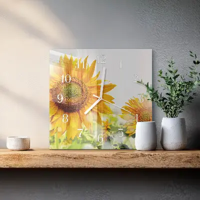 Vierkante glas klok Zonnebloem