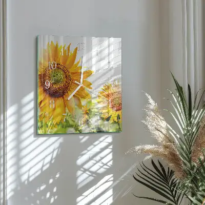 Vierkante glas klok Zonnebloem
