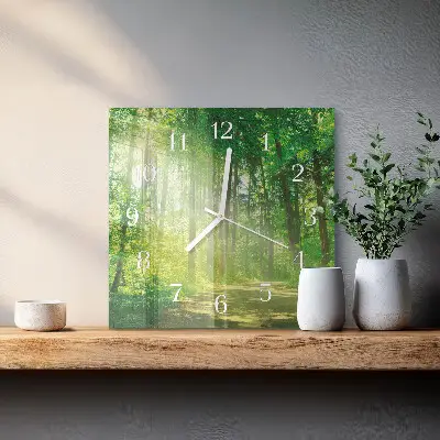 Vierkante glazen wandklok Bosnatuur