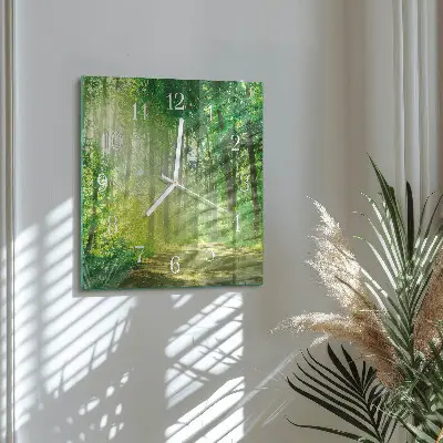 Vierkante glazen wandklok Bosnatuur