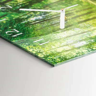 Vierkante glazen wandklok Bosnatuur