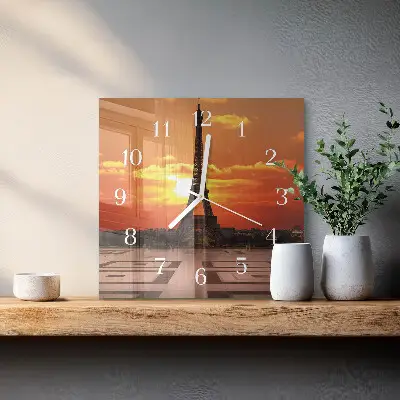 Vierkante glazen wandklok Eiffeltoren