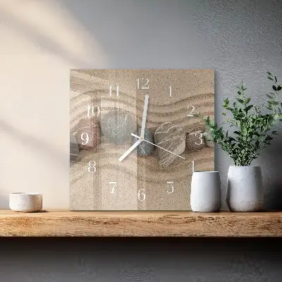 Moderne wandklok glas vierkant Stenen en zand